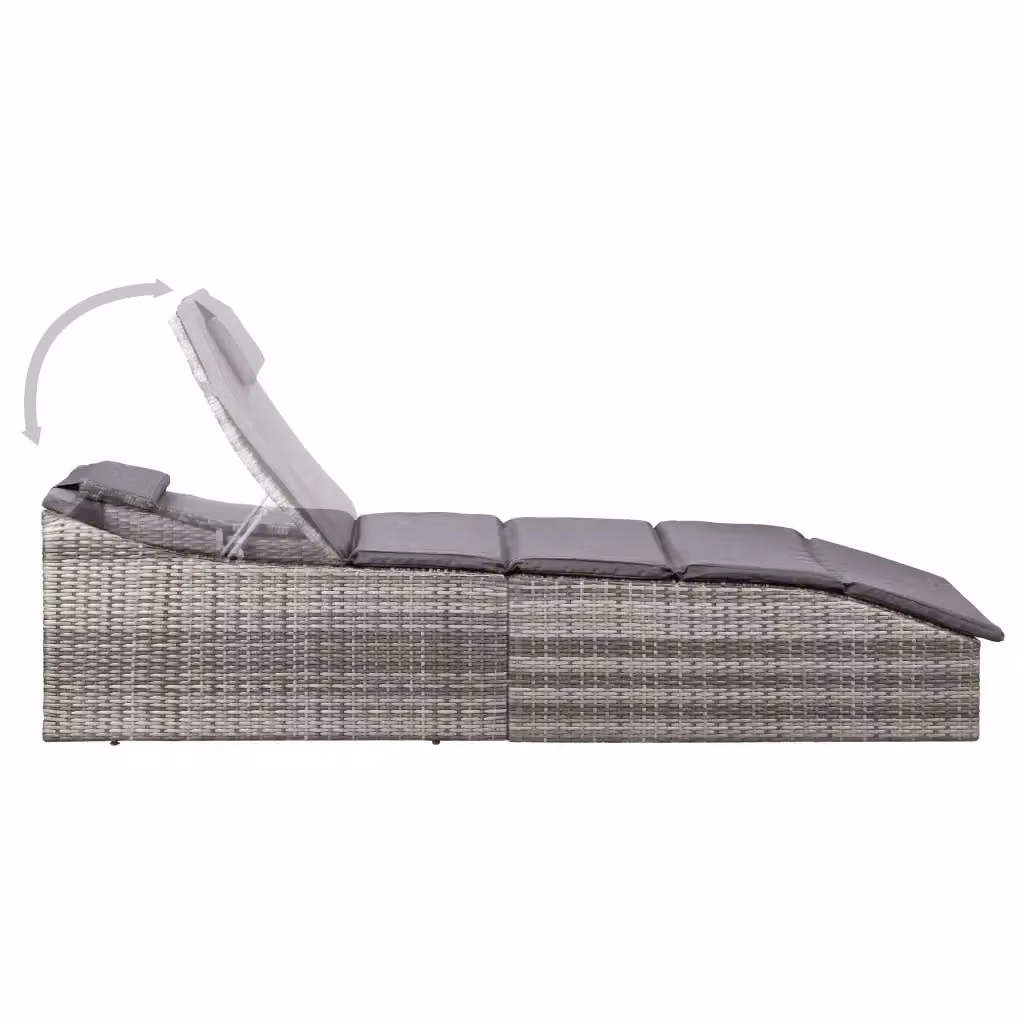 Lettino prendisole vidaXL in polyrattan grigio con cuscino e poggiatesta regolabile – 2