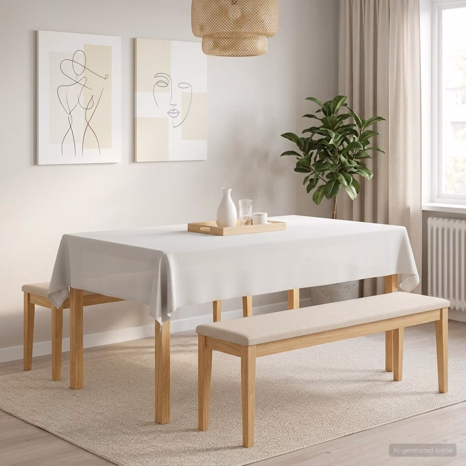 Set di 5 tovaglie rettangolari vidaXL bianche in poliestere, idrorepellenti e lavabili in lavatrice, L: 110 cm x P: 160 cm