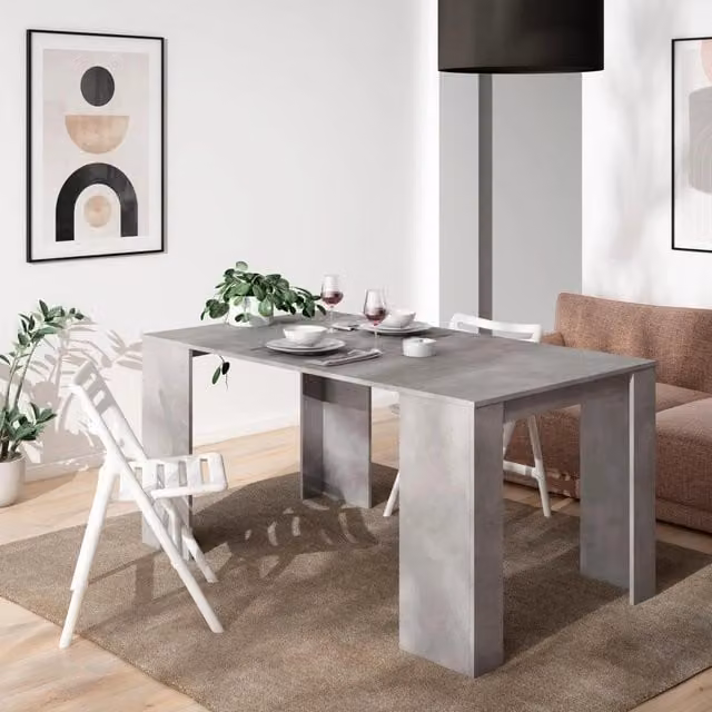 Consolle allungabile, 160x90x77cm, Per 8 persone, Tavolo da pranzo, grigio cemento RF2620