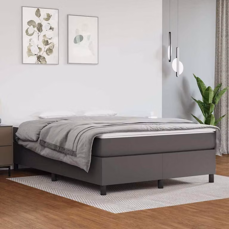 vidaXL Letto Ibrido con Giroletto a Molle e Materasso in Similpelle Grigio e Bianco L: 140 cm, P: 190 cm