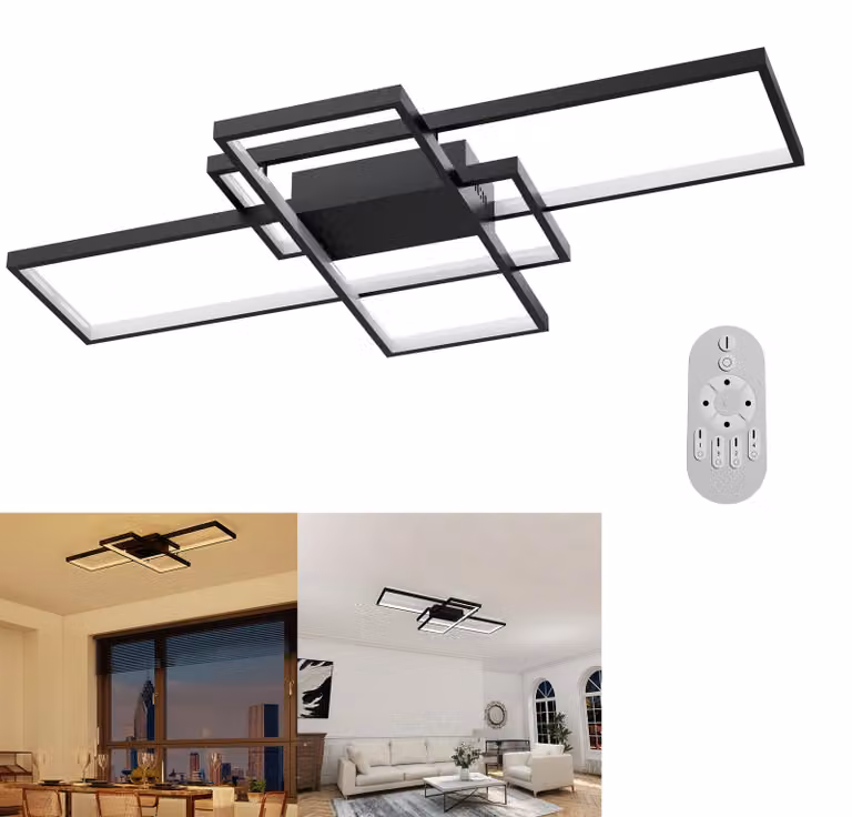 VA-Cerulean, plafoniera LED geometrica, nera, 120W, dimmerabile, con telecomando, ideale per soggiorno, camera da letto e sala da pranzo
