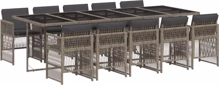 Set da Pranzo da Giardino 11pz con Cuscini in Polyrattan Grigio