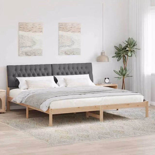 Letto con Testiera Rivestita-Struttura Letto con Testiera Marrone 200 x 200 cm 428365
