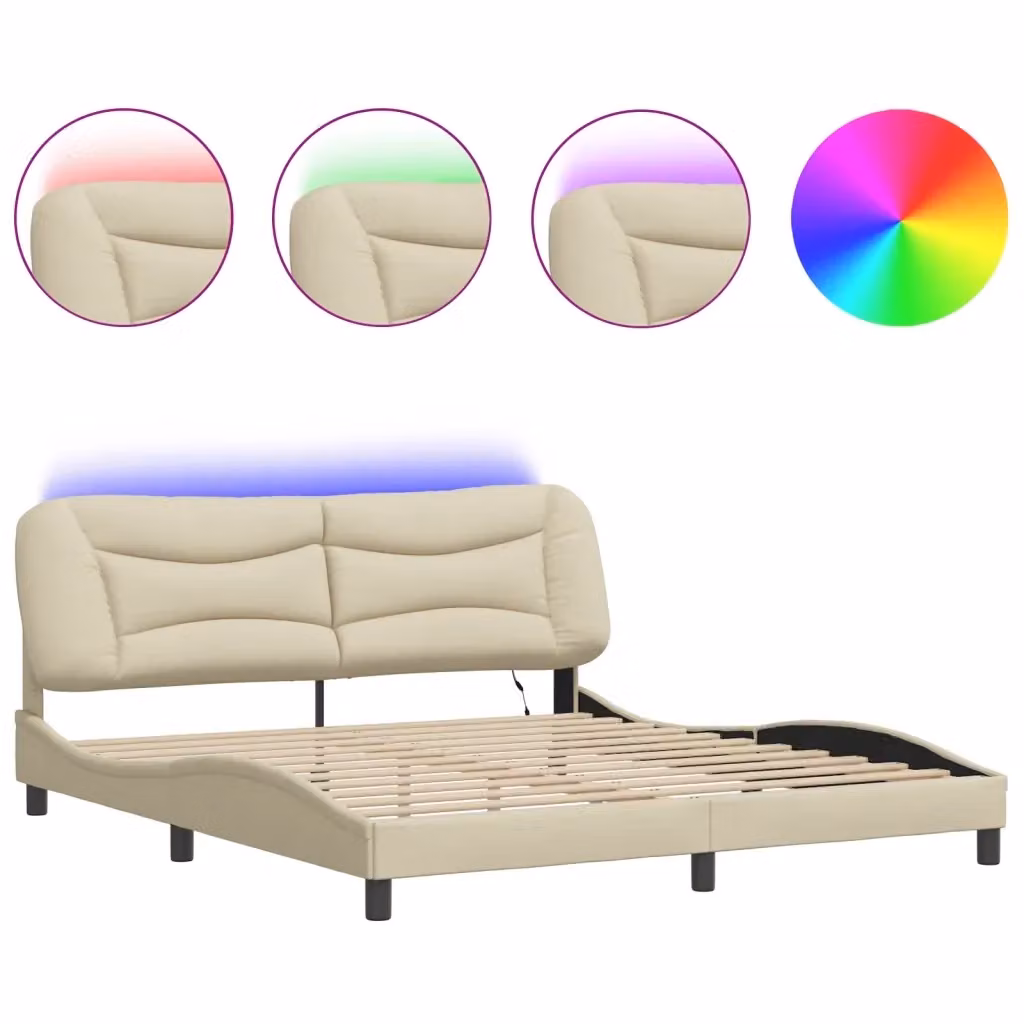 vidaXL Giroletto Hvar con LED e porta USB in tessuto beige, L 180 x P 200 cm – 2