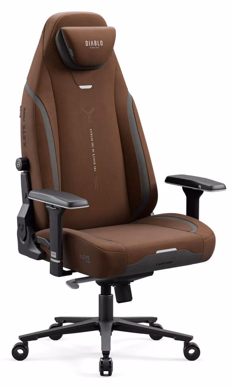Sedia da gaming Diablo X.Eye Prime con funzione di raffreddamento, sedia da ufficio/scrivania, portata massima 140 kg, dimensioni standard, colore marrone cannella