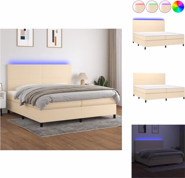 vidaXL Letto a molle con materasso e tessuto LED crema 200x200 cm - Letti e strutture letto