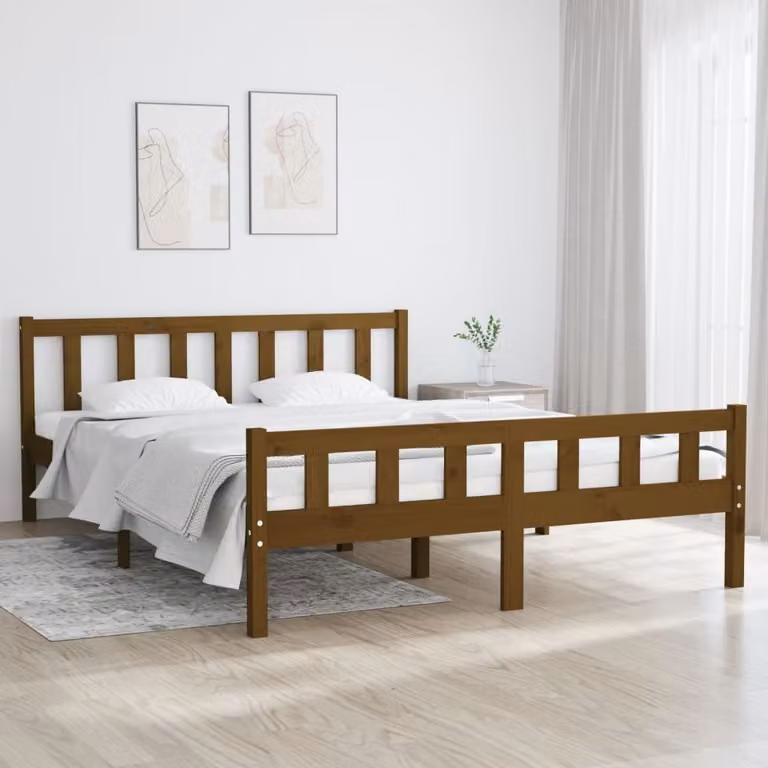 The Living Store Letto in legno massiccio marrone miele 120x200 cm