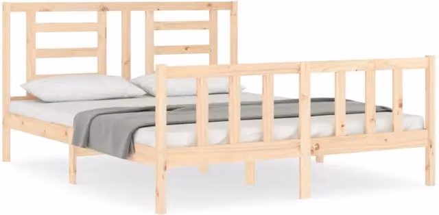 Letto matrimoniale in legno massello di pino naturale con doghe fisse, L/P/H: 160 x 200 x 165,5 cm – 1