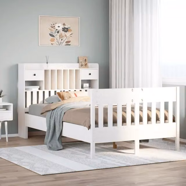 Letto senza Materasso Bianco 135x190 cm Legno Massello di Pino 3323276
