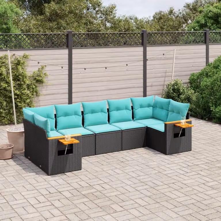 Maison Exclusive - Set Divani da Giardino 7 pz con Cuscini Nero in Polyrattan