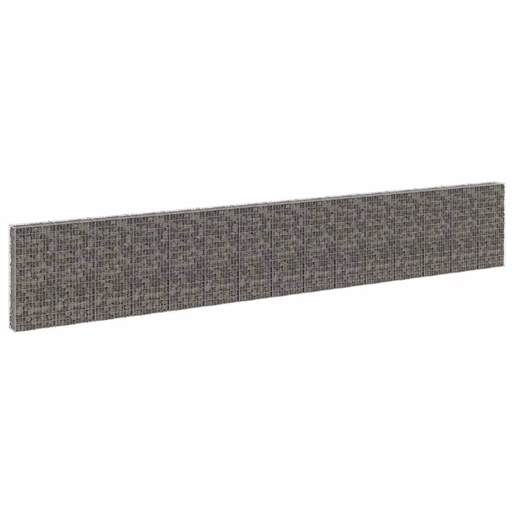 vidaXL Gabbione in acciaio zincato grigio con copertura, L 900 cm x P 30 cm x H 150 cm