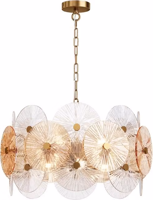 Lampadario a sospensione Maytoni Aster in ottone e vetro trasparente con 8 luci E14, regolabile in altezza e dimmerabile, colore oro/ottone, Ø 62,6 cm – 1