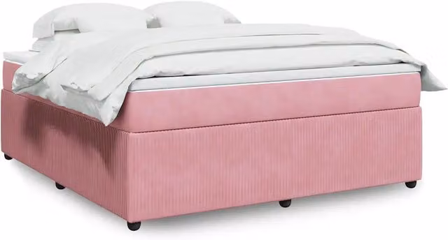 Letto con Giroletto a Molle e Materasso Ibrido vidaXL in Velluto Rosa e Bianco L: 180 cm, P: 200 cm