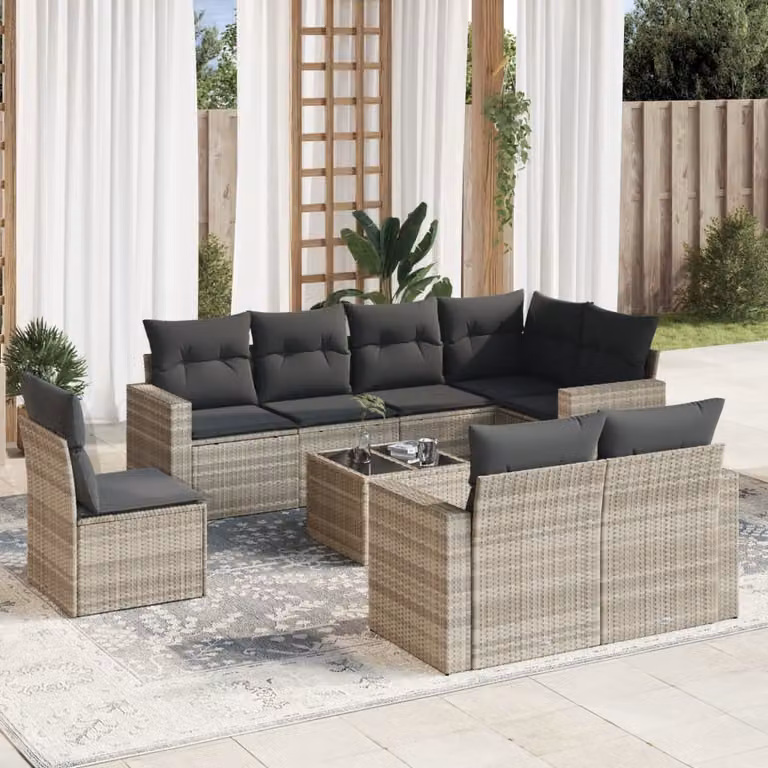 Maison Exclusive - Set Divano da Giardino 9pz con Cuscini Grigio Chiaro Polyrattan