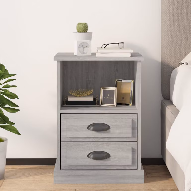 Comodino moderno vidaXL in legno grigio, sospeso a parete, L: 43 cm, P: 36 cm, H: 60 cm