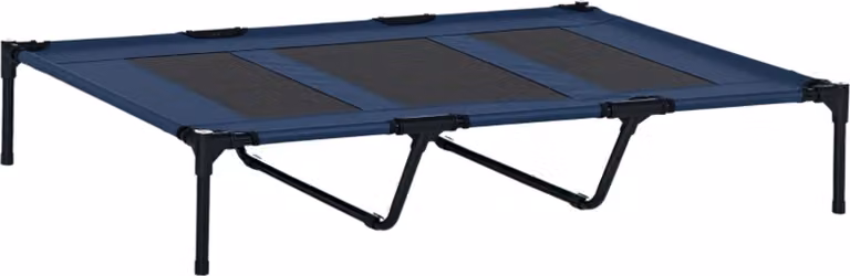 Cuccia per cani, pieghevole, cuccia per cani da esterno, rialzata, 122 cm x 92 cm x 23 cm, blu + nero