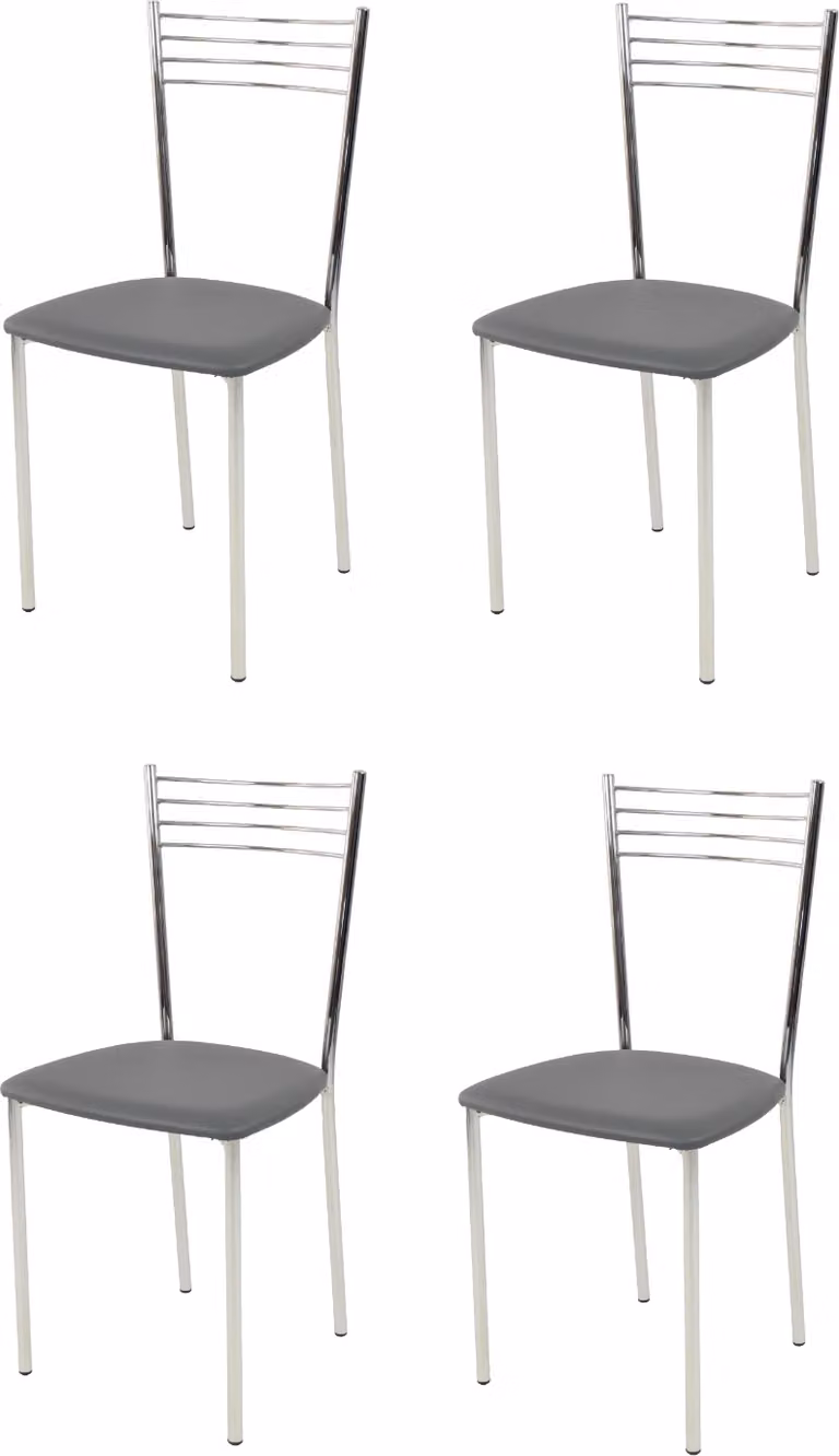 t m c s Tommychairs - Set di 4 sedie moderne ELENA per cucina e sala da pranzo, struttura robusta in acciaio cromato, sedile imbottito rivestito in Pelle finta nel colore grigio scuro