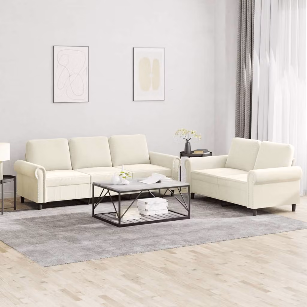 Set di Divani vidaXL in Velluto Beige con Cuscini per Soggiorno