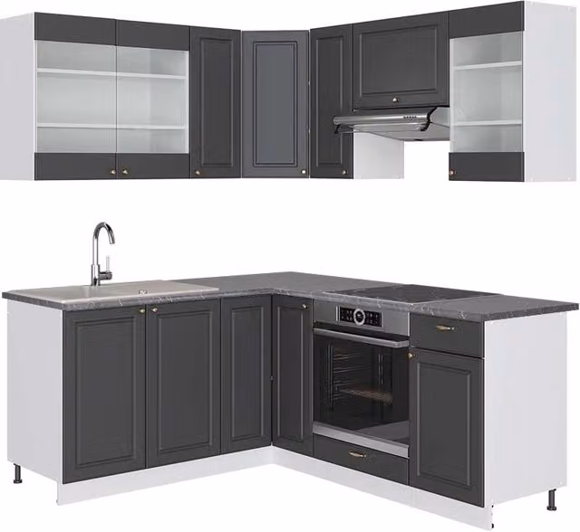 Cucina angolare moderna Fame-Line Vicco, Antracite, Oro e Bianco, L/P/H: 190 x 160 x 230,6 cm – 1