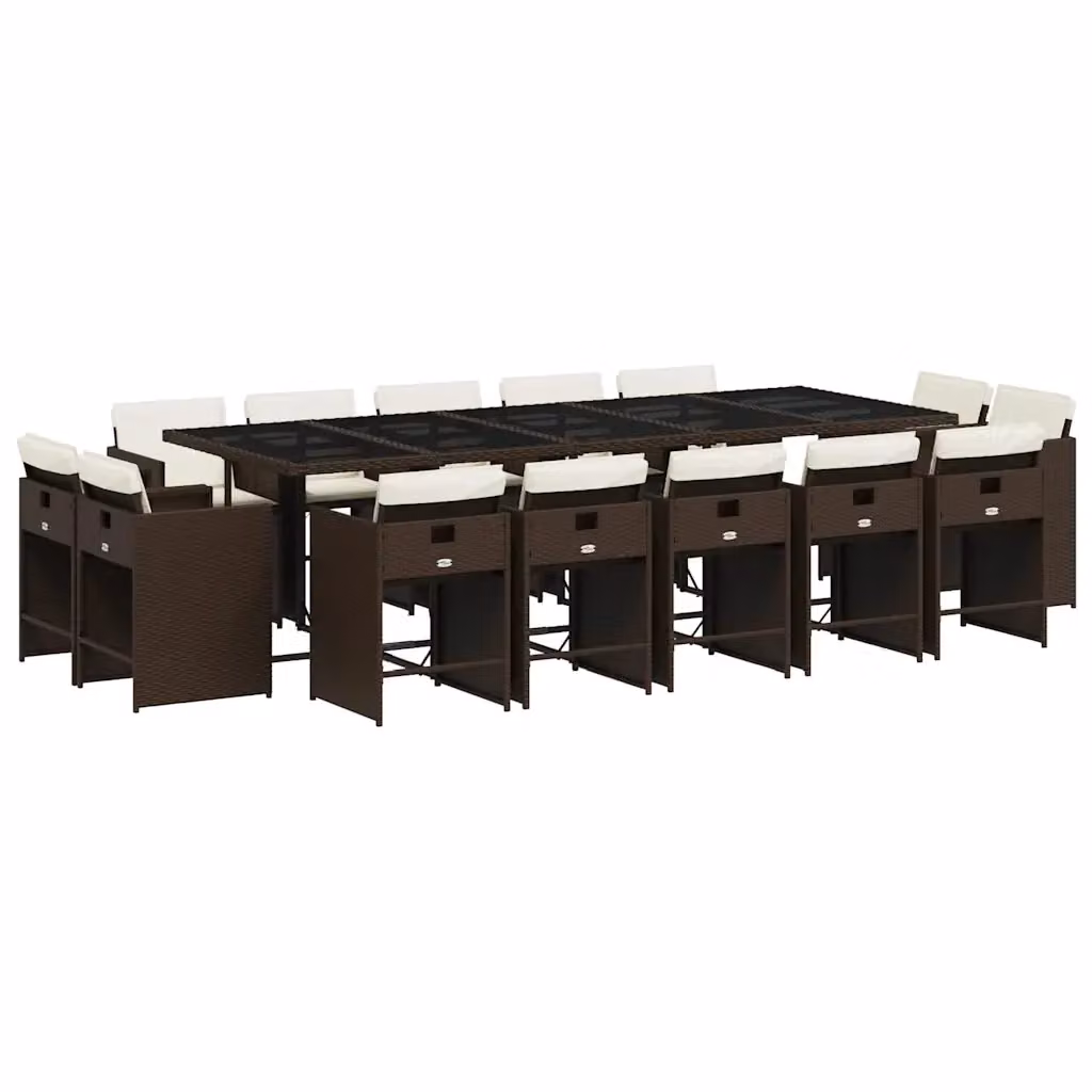 vidaXL Set da Pranzo da Giardino 15 pz in Polyrattan Marrone con Cuscini e Tavolo in Vetro – 2