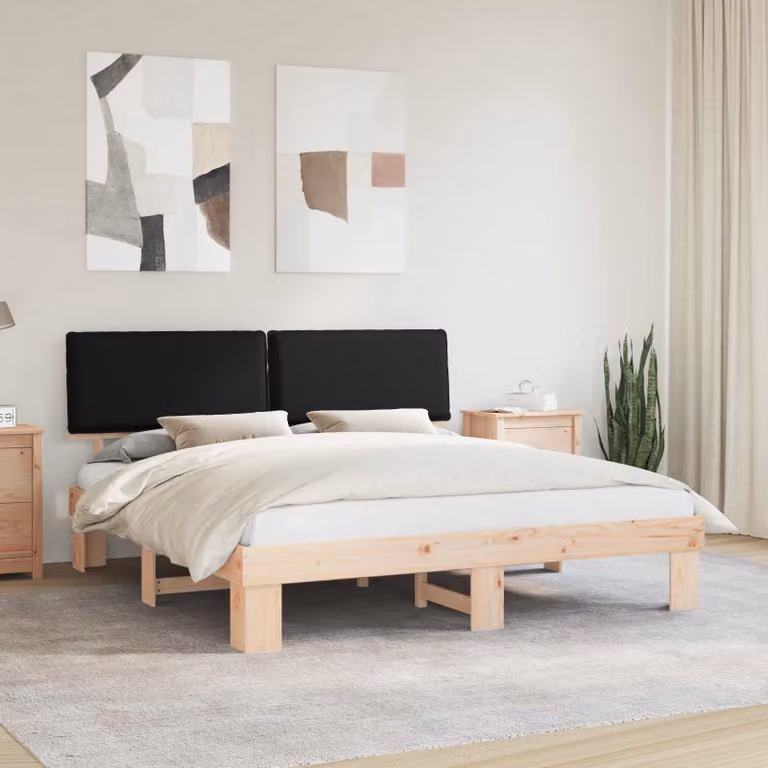 Letto con Testiera Rivestita vidaXL in Pino Massello Nero 200 x 200 cm