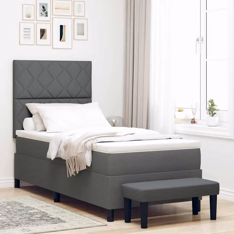Letto ibrido con testiera vidaXL in tessuto grigio, L 90 x P 190 cm