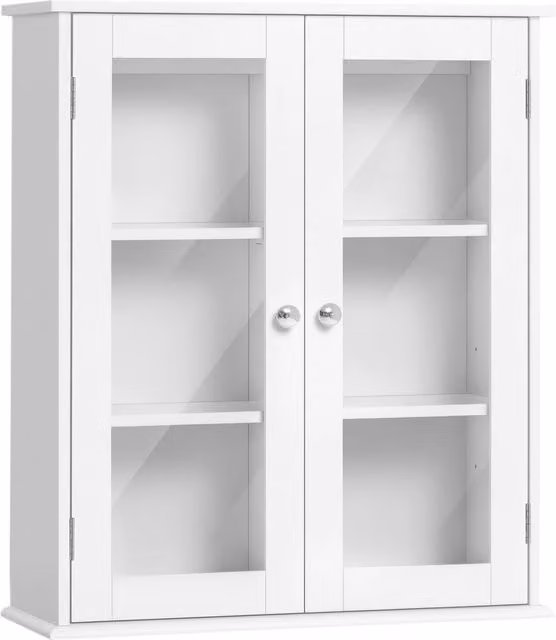 Pensile da bagno Xylo bianco con ante in vetro e ripiani regolabili L: 55 cm, P: 20 cm, H: 65 cm