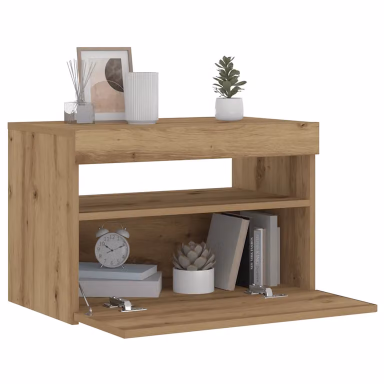 Comodino moderno vidaXL con illuminazione LED in rovere e MDF, L 60 cm x P 35 cm x H 40 cm