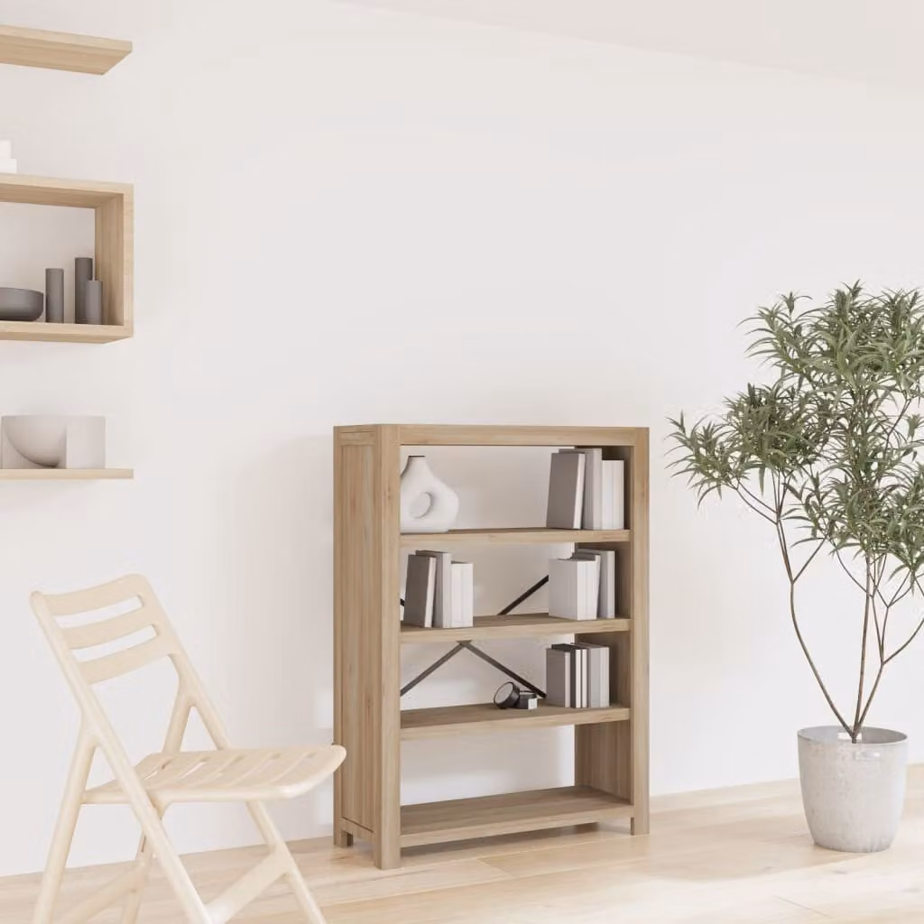 Libreria vidaXL a 4 Ripiani in Legno di Acacia e Metallo, Colore Marrone, L 80 cm x P 30 cm x H 110 cm