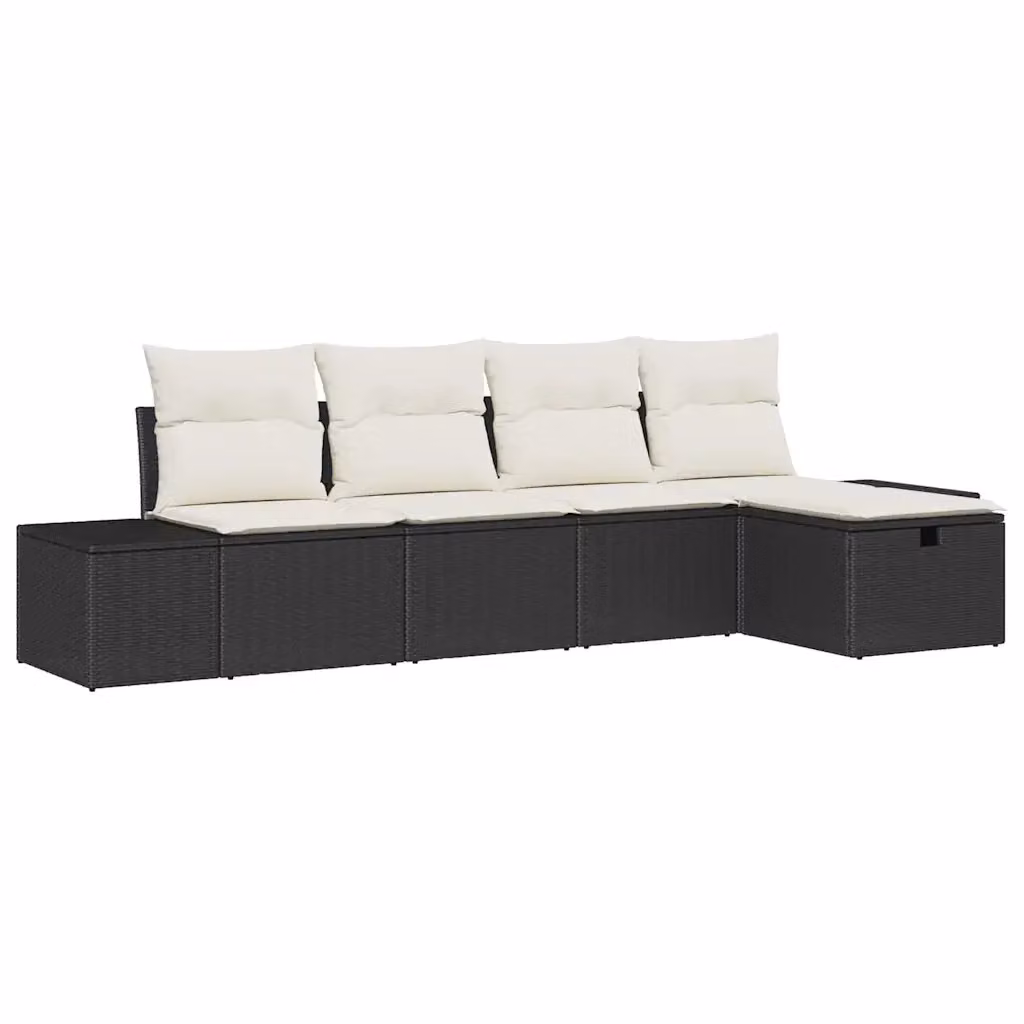 Set Divano da Giardino a L vidaXL in Polyrattan con Cuscini e Ottoman, Grigio e Nero – 2