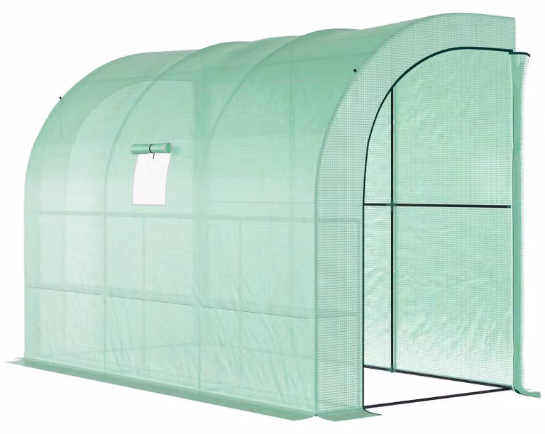 Serra da giardino con struttura portante, copertura resistente ai raggi UV e 3 livelli | Colore: Verde | Dimensioni: 150x300x213 cm
