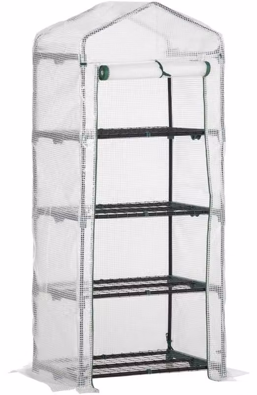 Mini serra in plastica con 4 ripiani | Colore: Bianco | Dimensioni: 70x50x160 cm