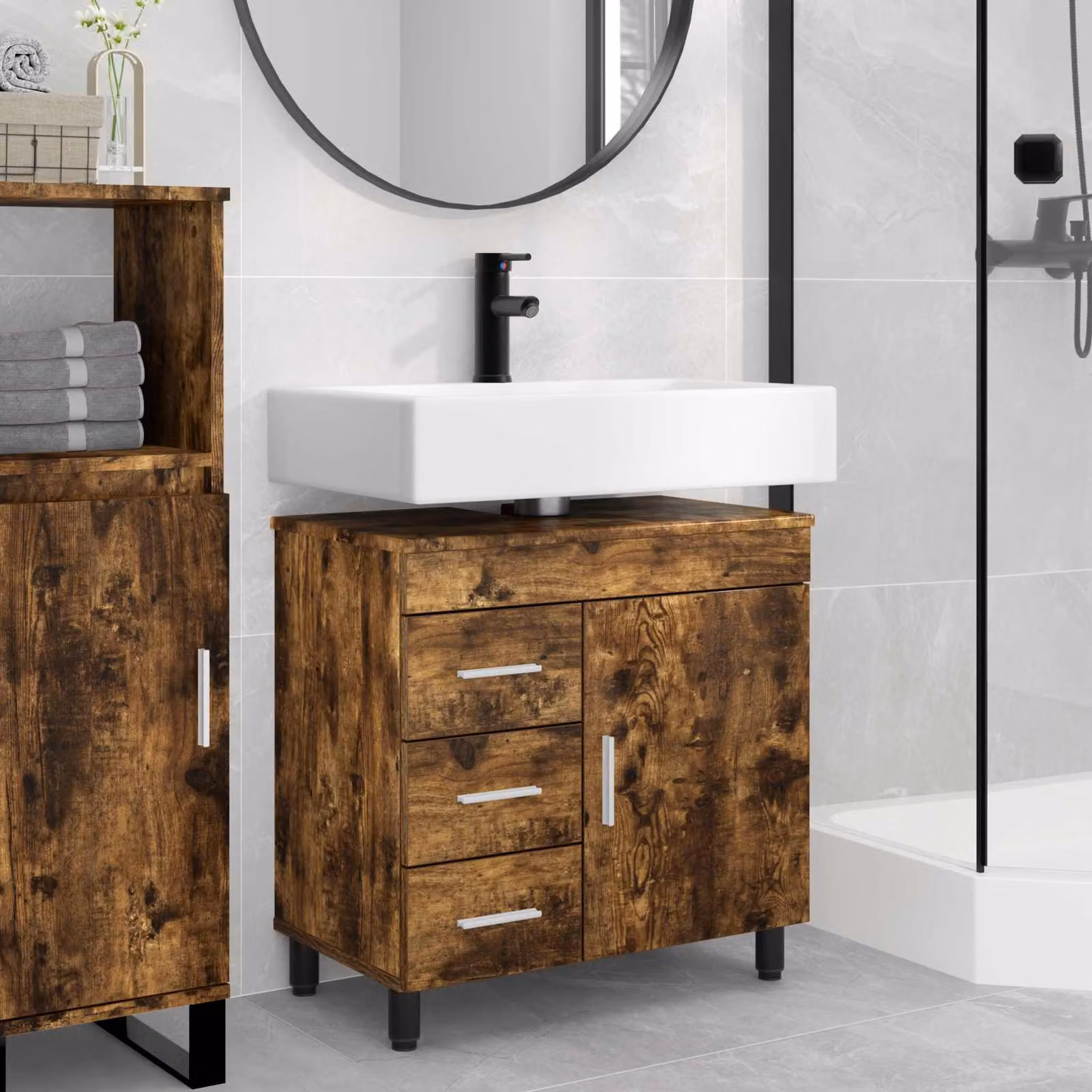 Mobiletto da bagno moderno vidaXL in legno marrone con ante a battente e ripiani interni L/P/H: 60 x 35 x 60 cm