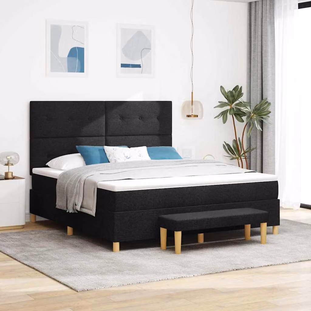 Maison Exclusive - Letto boxspring con testiera, nero, 200 x 180 cm, tessuto