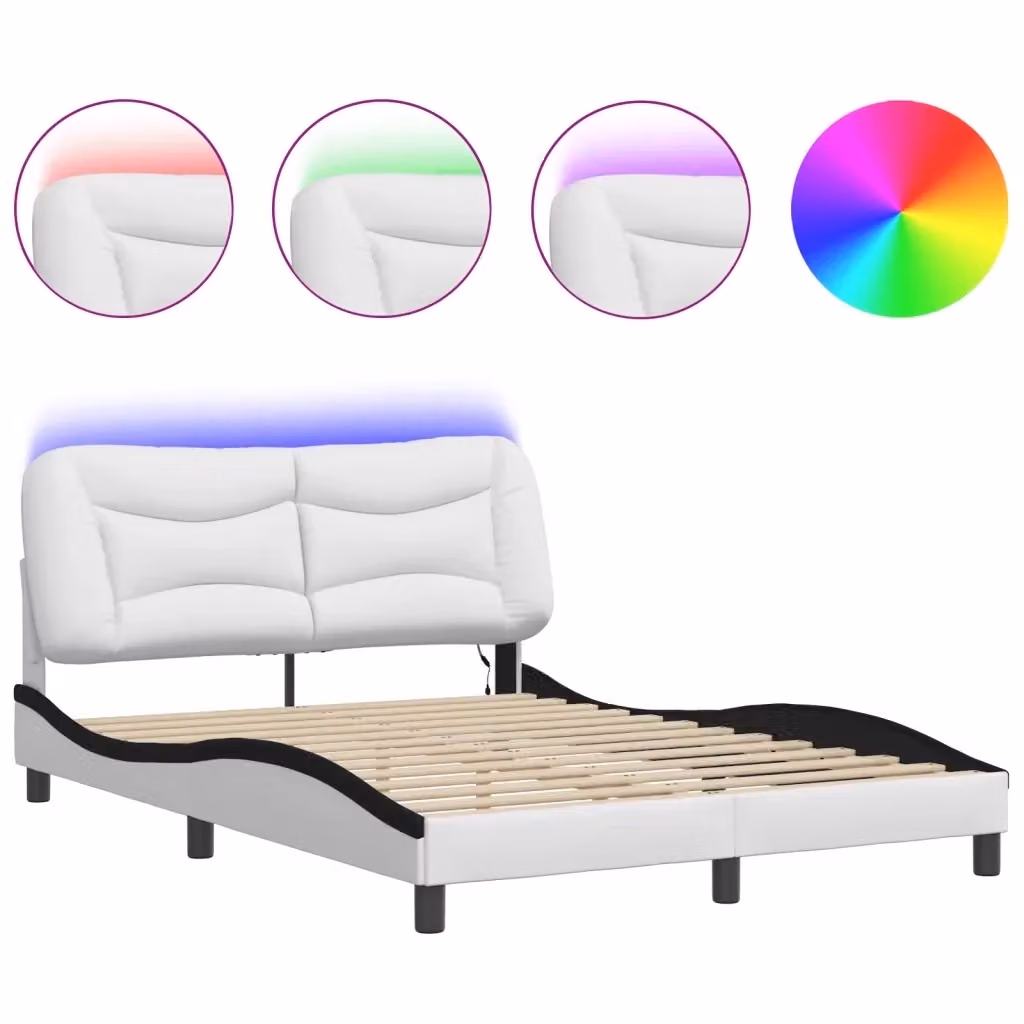 vidaXL Giroletto Hvar con LED e porta USB senza materasso, Bianco e Nero, L/P/H: 190 x 140 x 74,5 cm – 2