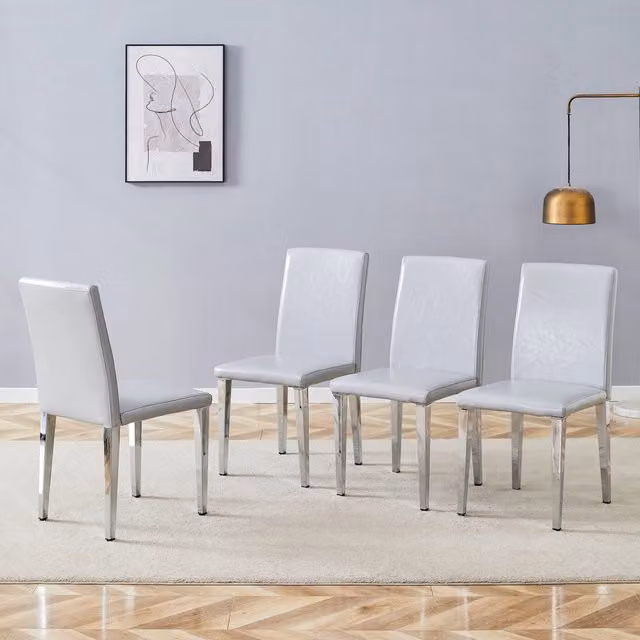 Set di 4 sedie da pranzo MINIMAL in similpelle grigio chiaro con gambe in metallo argento
