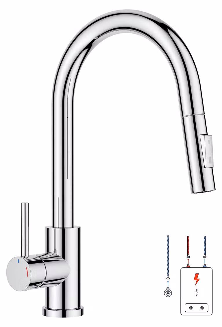 Rubinetto da cucina con doccetta estraibile, 2 getti, rotazione a 360°, cromato