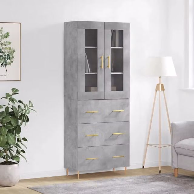Credenza moderna vidaXL in legno e metallo grigio, sospesa, L: 69,5 cm, P: 34 cm, H: 180 cm