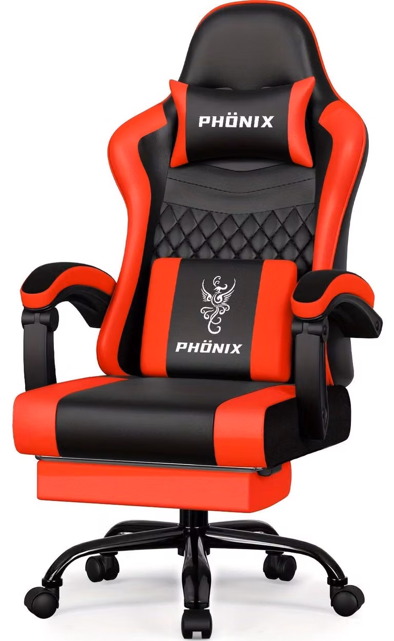 Sedia da gaming con poggiapiedi, sedia ergonomica da gaming, poltrona da gaming con cuscino lombare regolabile, dotata di supporto lombare e poggiatesta regolabili