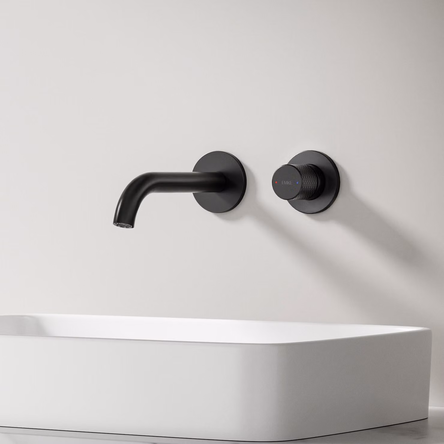 Miscelatore da parete a incasso EMKE, girevole a 360°, miscelatore da bagno a 2 fori in ottone, da montare a parete per lavabo, dimensioni 288 x 210 x 70 mm, colore nero