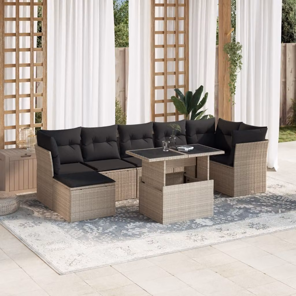 vidaXL Set Divano da Giardino 8pz in Polyrattan con Cuscini Antracite e Grigio – 1