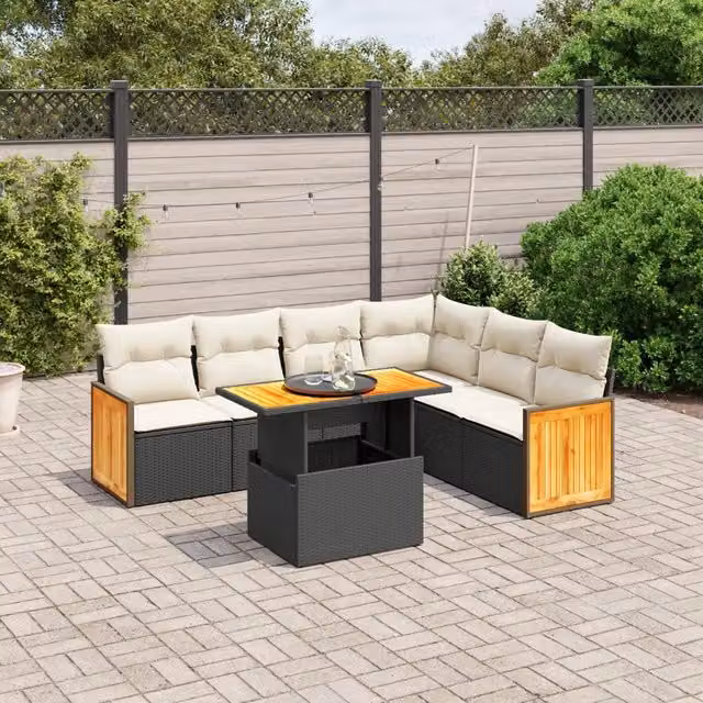 Set Divani da Giardino con Cuscini 7pz Nero Polyrattan 3273975