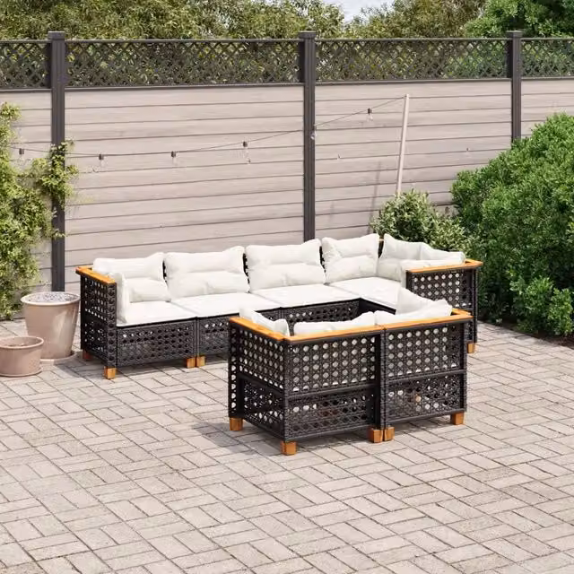Set Divani da Giardino con Cuscini 7pz Nero Polyrattan 3261884