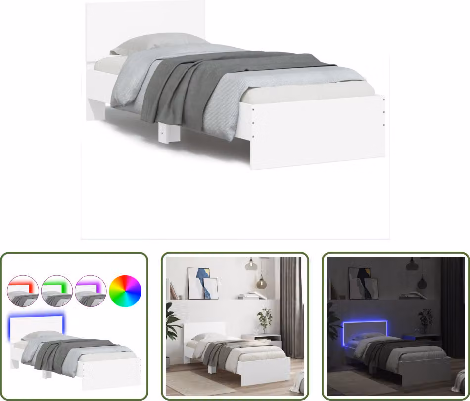 The Living Store Struttura letto con testiera e luci LED bianche 90x200 cm