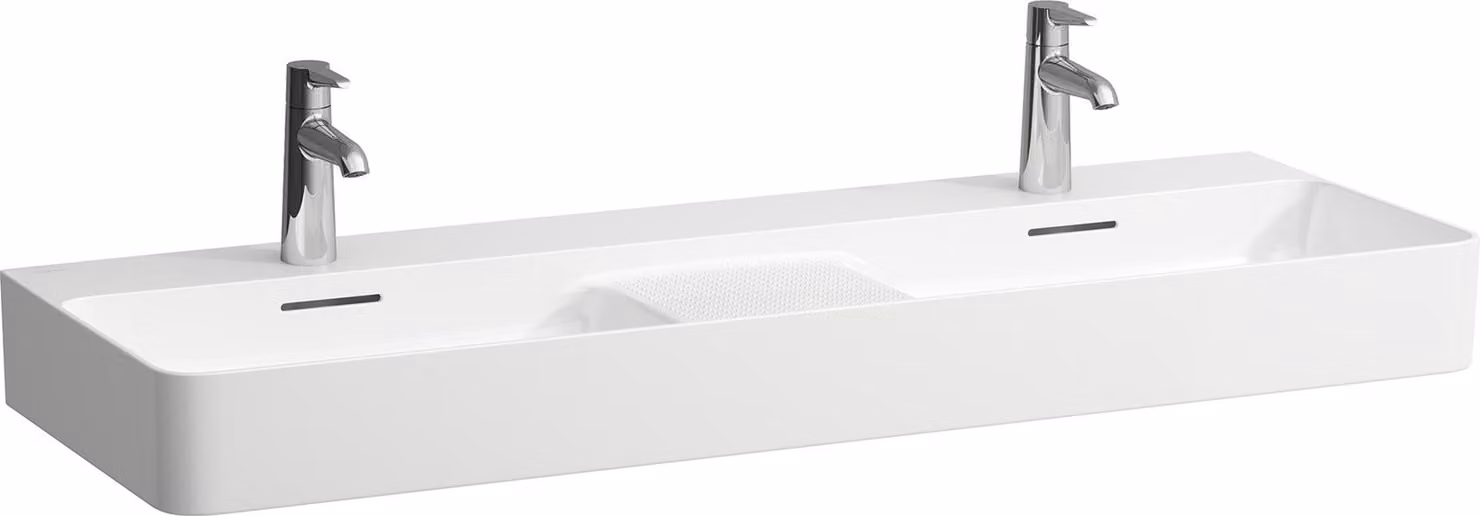 LAUFEN VAL lavabo double, 3 trous pour robinets, sans trop-plein, 1200x420mm, zone semi-sèche au centre, H8142827571581, H8142827571581