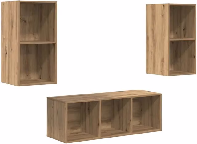 Set di 3 mobili porta TV in legno multistrato Rovere marrone con design minimalista per soggiorno