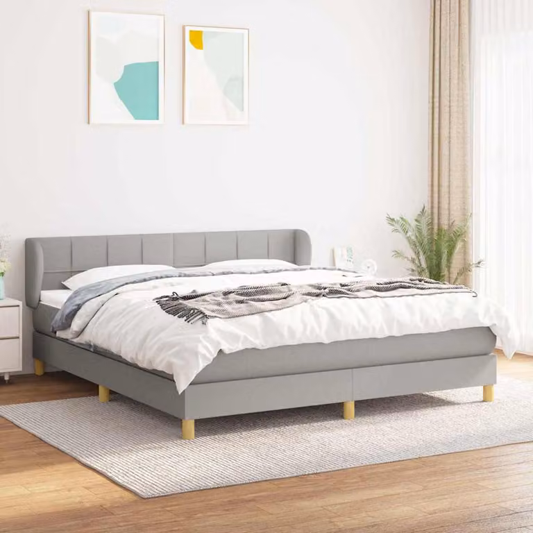 vidaXL Giroletto a Molle con Materasso Ibrido in Tessuto Grigio Chiaro e Bianco L/P/H: 160 x 200 cm