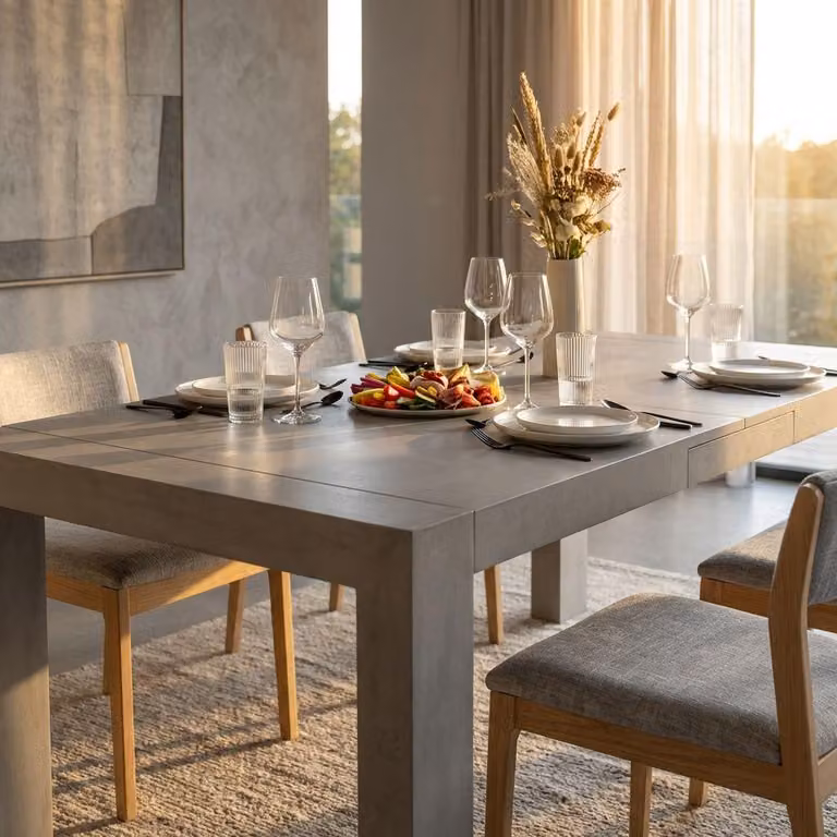 Milani Home - tavolo da pranzo allungabile 160-240 x 90 x 77 cm, cemento, metallo