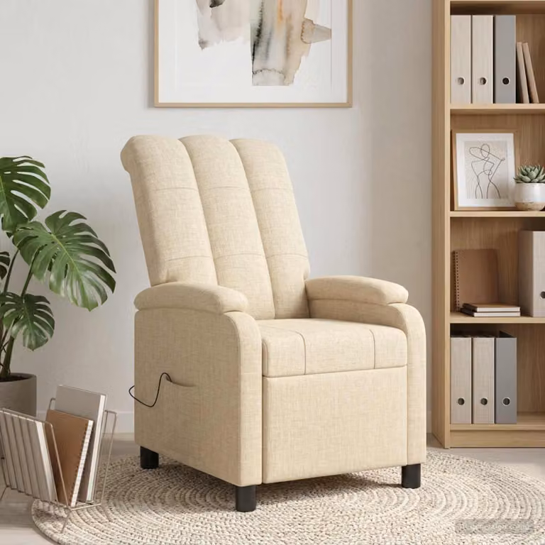 Poltrona relax reclinabile vidaXL in tessuto beige con braccioli e struttura in schiuma e legno
