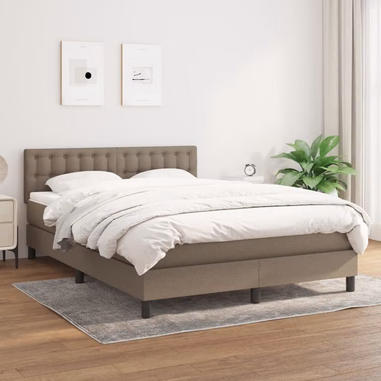 vidaXL Giroletto a Molle con Materasso Ibrido in Tessuto Beige e Bianco L/P/H: 193 x 144 x 88 cm